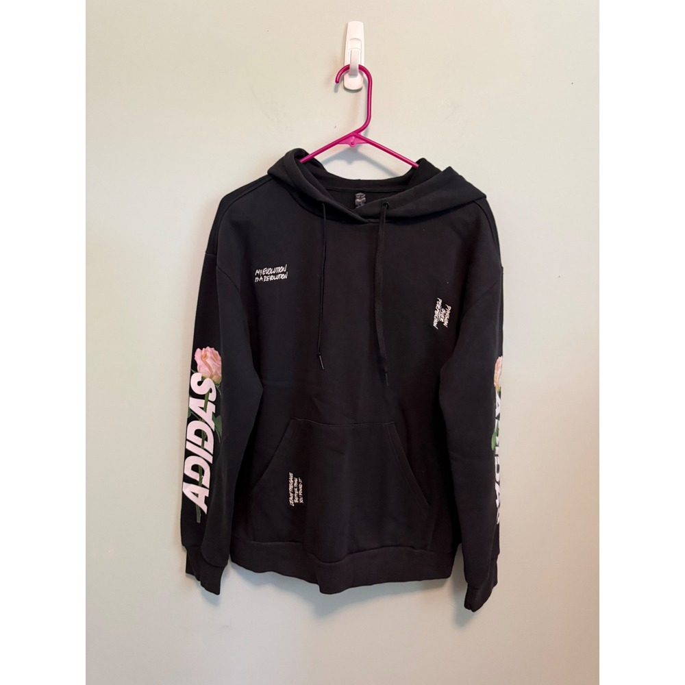Adidas Womens Black Rose Hoodie Stitched Quote Evolution Revolution Large